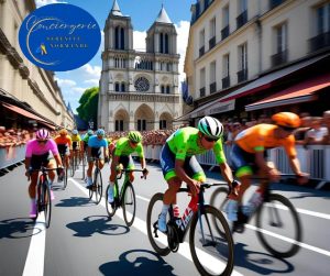 Le Tour de France 2025 Normandie devant la cathédrale, sous les acclamations.