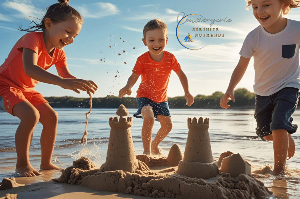 Enfants construisant un château de sable sur les bords de Seine aux Andelys pendant Un été en Seine 2025